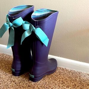Lemon purple with teal bow rain boots